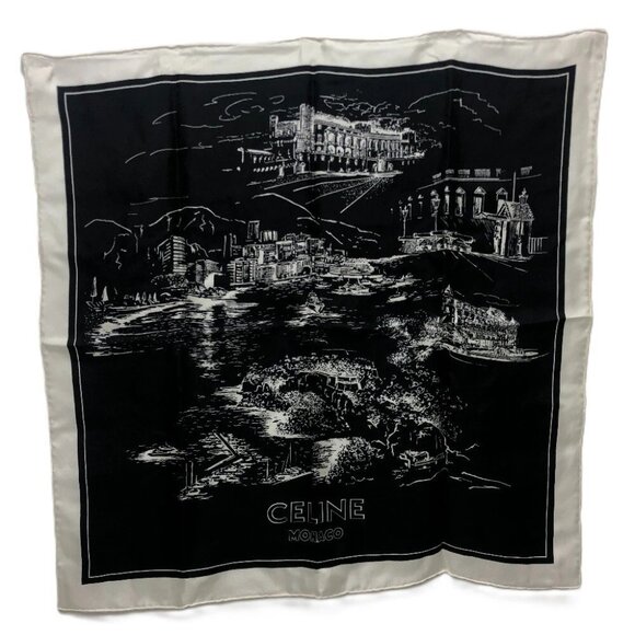 CELINE Monaco 2021 Vantana Scarf Silk Scarf Black/White - Picture 1 of 14